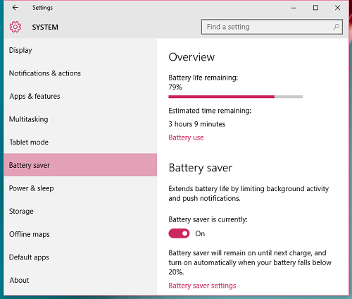 tiết kiện pin laptop cho Windows 10